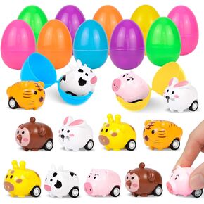 Evoio 12 Pack Easter Eggs Previlited مع سيارات السحب الخلفية ، ألعاب السيارات الصغيرة الصغيرة لصالح حفلات عيد الفصح ، حشوات سلة عيد الفصح ، حشو بيض عيد الفصح ، حشو أكياس Goodie ، جوائز الفصول الدراسية