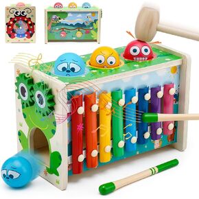 6-in-1 Pound A Ball Toy for Toddlers 1 2 3 - Hammering Pounding & Tapping Toy with Xylophone, Gear, Clock, & Color Matching Sliding Game - Perfect 1st Birthday Gift