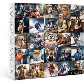 Working Dog Puzzles 1000 Pieces for Adults, Animal Jigsaw Puzzle Charming Dogs, Funny Puppy Bulldog Jigsaw Puzzle Family Collage Puzzles for Home Decoration