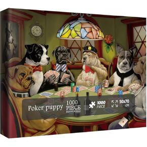 Classic Dog 1000 Piece Puzzle for Adults, Poker Puppy Jigsaw Puzzle, Vintage Dog Casino Puzzle for Family