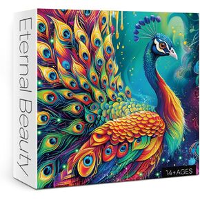 Colorful Peacock Puzzle 1000 Piece Puzzle for Adults, Beautiful Peafowl Jigsaw Puzzles Pretty Bird Art Puzzle, Funny Rainbow Animal Puzzle