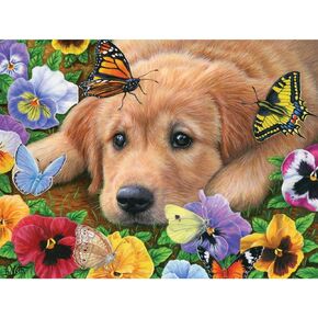 Bits and Pieces - 500 Piece Jigsaw Puzzle for Adults - 18" x 24" - Butterflies, Baby! - 500 pc Golden Retriever Puppy Jigsaw by Bridget Voth