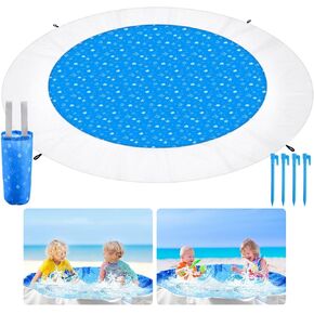 Nuanchu Summer 6.5 x 6.5 Feet Baby Beach Pool Waterproof Kiddie Pool and Beach Blanket Round 2 in 1 Toddler Paddling Pool Beach Mat for Baby Infant Kids Toddlers Boys Girls, Blue