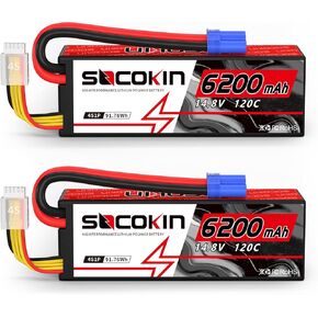 2S Lipo Battery 7.4V 6500mAh 120C RC Lipo Battery Hard Case with TR Plug + EC5 Adapter for RC Car RC Truck Airplane Helicopter Boat Car Racing RC Hobby (2 Pack)