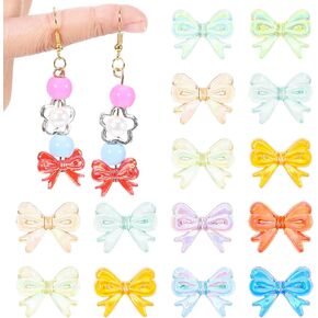 100pcs Acrylic Bow Beads, Transparent Mixed Color Bowknot Aesthetic Beads Colorful Pretty Beads Bow Charms for DIY Bracelet Necklace Earring Keychain Crafts Jewelry Making(Color A)