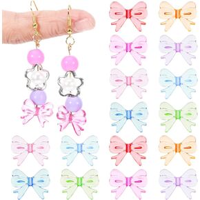 100pcs Acrylic Bow Beads, Transparent Mixed Color Bowknot Aesthetic Beads Colorful Pretty Beads Bow Charms for DIY Bracelet Necklace Earring Keychain Crafts Jewelry Making(Color A)