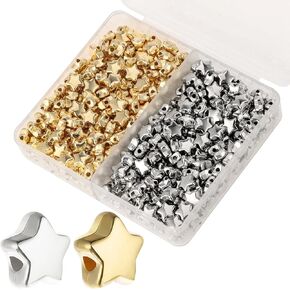 Mabor 400pcs Star Beads,DIY Star Buttons for Crafts,Friendship Bracelets-Convey Happiness Hope Silver Gold Star Beads, Star Charms for Jewelry Making Gifts for Friend Classmate