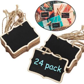Outus Chalkboard Tags with String Mini Chalkboards Sign Wooden Hanging Chalkboard Labels Basket Tags Blackboard Tag Storage Tag Message Board Signs for Weddings Place Cards(24 Pieces)