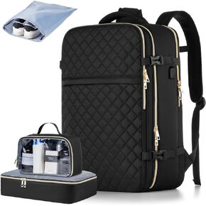 MOMUVO Travel Backpack for Women, Carry On Backpack Airline Approved with 3 Packing Cubes, 15.6 Inch Laptop Backpack with USB Charging Port, Casual Daypack for Weekender Business College, Black