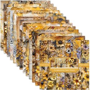 Bee Pattern Origami Paper Pack 24 Sheets Single-Sided 6''x6'' Honey Background Honeycomb Scrapbook Harvesting Season Craft Paper for Card Making Photo Album Decor Album Supplies(B-style)