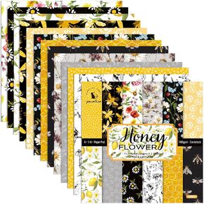Bee Pattern Origami Paper Pack 24 Sheets Single-Sided 6''x6'' Honey Background Honeycomb Scrapbook Harvesting Season Craft Paper for Card Making Photo Album Decor Album Supplies(B-style)