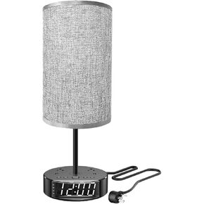Touch Control Nightstand Light Bedside Table Lamp with USB C Charging Ports Alarm Clock 3 Way Dimmable Lamp for Bedroom Living Room Home（Gray） Thanksgiving and Christmas Gifts