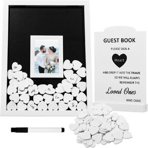 Homaisson Wedding Guest Book Alternative, Guest Book Wedding Reception, Wedding Guest Book Alternative with 70 White Hearts, Heart Guest Book for Wedding Anniversary Birthday Party Baby Shower