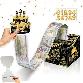 صندوق أموال عيد ميلاد سعيد لسحب الهدايا النقدية ، صندوق هدايا مربع مفاجأة مقابل المال مع أكياس شفافة وعدد ، أفكار هدايا المال للنساء صديق صديقها أمي أبي أصدقاء - أسود