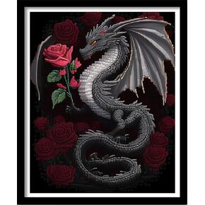Findvoor Stamped Cross Stitch Kits for Beginners Full Range of Cross Stitching Embroidery Pattern for Kids or Adults, 11CT DIY Needlepoint Embroidery Starter Kits-Rose Dragon 15.7x19.7 inch