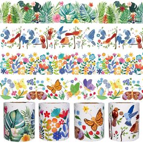 4 Rolls 131 ft Spring Bulletin Board Borders，Colorful Flower Insect Butterfly Bird Scalloped Borders Trim， for Spring Summer Classroom Chalkboard Door Windows School Wall Home Decor ﻿