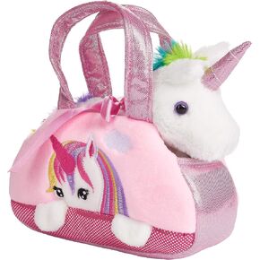 BRUBAKER Rainbow Plush Unicorn in Handbag - 8 Inches - Soft Toy in Bag - Cuddly Toy - Stuffed Animal - Pink