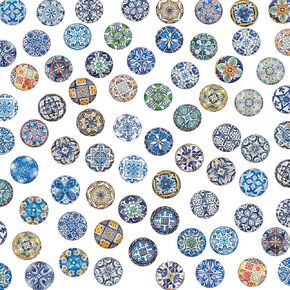 PH PandaHall 80Pcs Square Glass Cabochons 15mm Mosaic Cabochons, Flower Pattern Mosaic Tiles Supplies Glass Dome Cabochons for Crafts Plates Picture Frames Flowerpots Earrring Jewelry