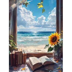SKRYUIE 5D Beach Diamond Painting Kits - DIY Diamond Art Kits for Adults Sunflower, Full Round Drill - Crystal Embroidery Cross Stitch - Craft for Wall & Office Decor - 12x16 Inch k3