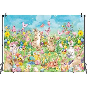 Hello Spring Easter Backdrop Spring Rabbits Eggs Happy Easter Day Party Decoration Photo Prop Booth Indoor Outdoor(7×5FT)