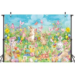 Hello Spring Easter Backdrop Spring Rabbits Eggs Happy Easter Day Party Decoration Photo Prop Booth Indoor Outdoor(7×5FT) in Kuwait