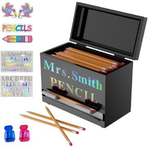 Stainless Steel Pencil Dispenser for Classroom-Pencil Dispenser Holder for Home Office/Teachers Includes 4 Removable Stickers and 2 Pencil Sharpeners
