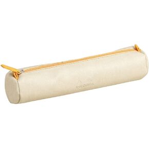 RHODIA 318890C - Orange Rhodiarama Round Pencil Case - 21.5 x 5.5 cm - Genuine Orange Stitching - Ivory Jersey Interior - Faux Leather - Storage for Pens, Pencils, Markers, Small Supplies
