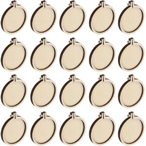 HARFINGTON 20Pcs Mini Embroidery Hoop 2.2" x 2" Tiny Round Cross Stitch Hoops Small Wood Ring Circle for DIY Pendant Keychain Display Frame