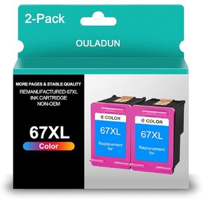 67 XL Color Ink Cartridge Remanufactured for HP Ink 67 XXL 67 67XL Tri-Color Ink Fit for Envy 6055e 6055 6052 6075 Envy Pro 6455e 6455 6475 6452 6458 DeskJet 4155 2755e 2755 Printer (2 Color)