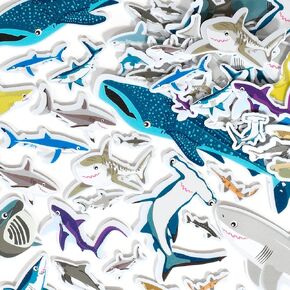 READY 2 LEARN Foam Stickers - Sharks - Pack of 132 - Self-Adhesive Stickers for Kids - 3D Cute Shark Stickers for Laptops, Party Favors and Crafts