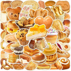 50pcs Cute Bread Stickers Food Stickers, Waterproof Scrapbook Aesthetic Sticker for Water Bottles Computer Laptop Scrapbook Daily Planner Junk Bullet Journaling Decorative Supplies