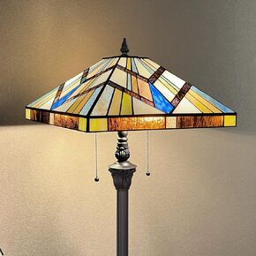Capulina Tiffany Style Floor Lamp 2-Light 16x16x63 Inch Cream Amber Antique Mission Style Stained Glass Standing Light for Living Room Bedroom Home Office