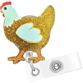 Bling Glitter Chicken Badge Reel - Funny Spooky Badge Clip Retractable with ID Clip for Nurse Nursing Name Tag Card Cute Acrylic Badge Holder for Halloween Doctor Teacher Medical Student Office Worker