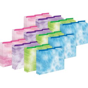 Barker Creek Designer File Folders on 14pt Stock, Tie-Dye and Ombré, Multi-Design Set with Tie-Dye Designs on Outside, Vibrant Ombré Colors on The Inside, Letter Size, 1/3 Cut Tabs, 36/Set (4403)