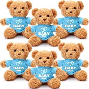 6 Pcs Baby Shower Bear Bulk 12 Inch Stuffed Animal Bear Cute T Shirt Plush Toy Gift Fluffy Decorations for Shower Birthday Gender Reveal Party Favors(Baby Boy)