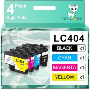 Miss Deer LC404 Ink Cartridges Compatible Replacement for Brother 404 LC 404 LC-404,Work for Brother MFC-J1205W MFC-J1215W MFC-J1205W XL Printer, 4-Pack