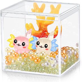 HyDren Mini Axolotl Figures Gifts DIY Handmade Axolotl Tank Craft for Bedroom Living Room Home Table Decor Axolotl Themed Birthday Party Decorations(Bright Coral,Champagne)