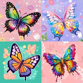 WEMEON 4 Pack Paint by Numbers Kit for Kids 4-8-12 with Framed, Butterfly Kids Paint by Numbers, Framed Painting by Numbers for Kid Painting Set(8x8Inch)