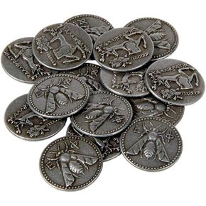 The Broken Token Prop Coins - 20mm Silver Ancient Greek Themed Gaming Coins Pack of 15, Historical Prop and Novelty Coins