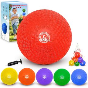 8.5 Inch Kickball Set, Dodgeballs 6 Pack, Playground Balls for Kids&Adults, Bouncy Balls Includes Pump and Storage Bag, Handball for Outdoor & Indoor Games, Boys and Girls Gift with Gift Box