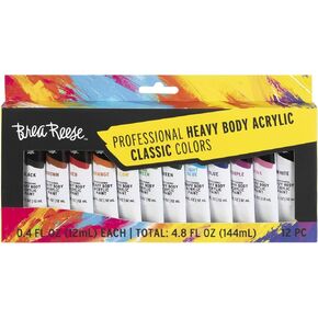 Professional Heavy Body Acrylic Paint Set - Classic Colors - 12 Tubes - Rich Pigments, Water-Based & Non-Toxic, Adult Art Supplies