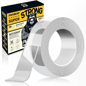 Large Double Sided Tape Heavy Duty, Mounting Tape Strong Adhesive, Wall Tape for Hanging Clear Removable No Damage, Fits Decor & Poster, 20Ft 1.2" Wide