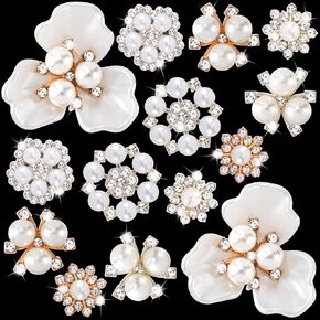 20 PCS Pearl Flower Buttons Vintage Pearl Brooch for Jewelry Making, Wedding Rhinestone Button Charm Embellishments for Women DIY Clothes Bags Shoes Decoration