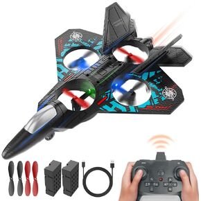 BEZGAR Drones for Kids | 2.4GHZ RC Plane, 6-axis Gyro Remote Control Airplane, RC Helicopter, 360° Flip Fighter Jet Toy with Colorful LED Navigation Light Blue