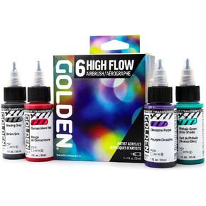 High Flow Acrylics by GOLDEN, High Flow Airbrush Set, 6 Colors, Professional Acrylic Paint
