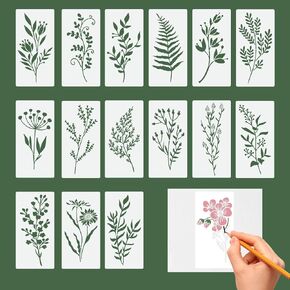 18PCS Stencils for Painting on Wood, Reusable Wild Flower Stencil Plastic Art Drawing Templates for Painting on Wood,Wall,Door Canvas,Home Decor,DIY Crafts,Flowers Stencils for Painting