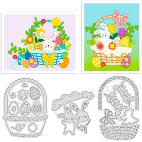 ORIGACH Easter Basket Cutting Dies, Easter Eggs and Bunny Metal Die Cuts, Easter Eggs Basket DIY Embossing Metal Stencils for Card Making Scrapbooking Photo Album Decoration