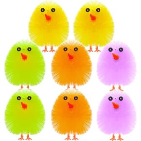 PLULON 8 Pcs Mini Chicks Easter Chickens Colorful Easter Chicks Fluffy Baby Chick Easter Chenille Chicks Easter Egg Bonnet Decorations for Easter Egg Hunt Party Favor Supplies