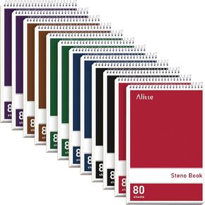 حزمة Steno Pads Spiral 6x9-12 Pack ألوان زاهية متنوعة - مثالية للعمل والمدرسة والاستخدام المنزلي ، صفحات سهلة للدموع ، Gregg ، الورق الأبيض - لا نزيف الحبر - 80 ورقة