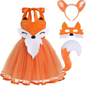 Girl Fox Halloween Costume Kids Fox Dress Girls Animal Halloween Costumes Toddler Fox Tutu Costume Girls Fox Outfit Fox Tutu Dress Fox Tail Costume Fox Mask Fox Ears Headband Set Orange-Fox 9-10 Years